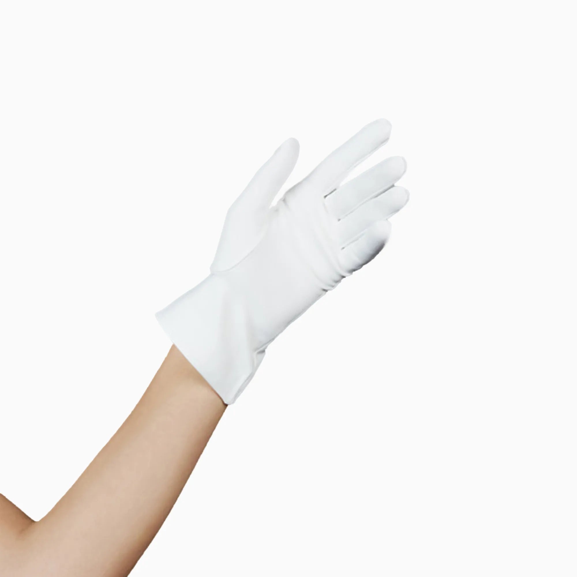 THE ISABELLE wrist length with day gloves open hand.