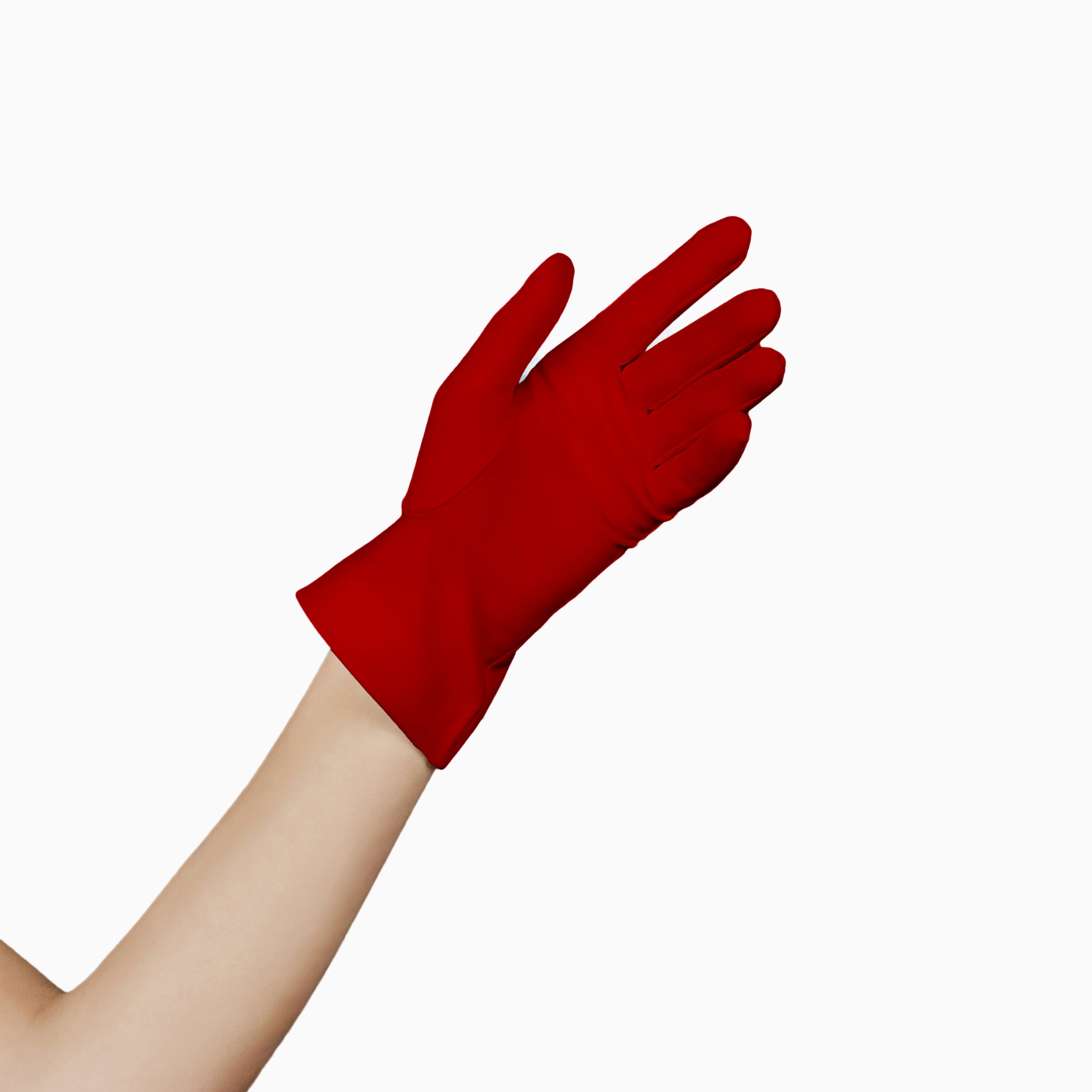 A woman's touchscreen hand in LadyFinch's THE ISABELLE - Red Day Glove - Holiday Edition.