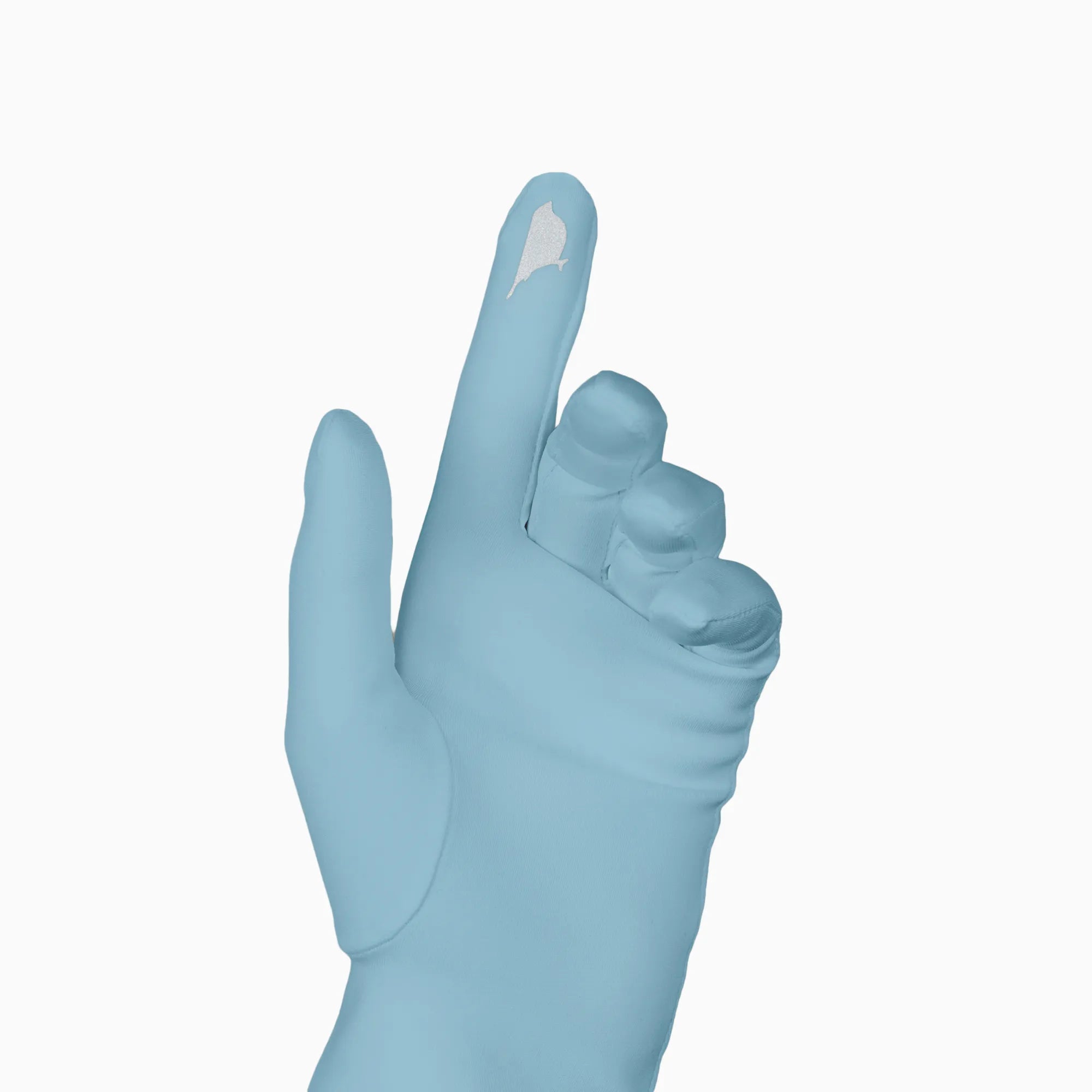 Touchscreen gloves with a tech friendly index finger in light blue.