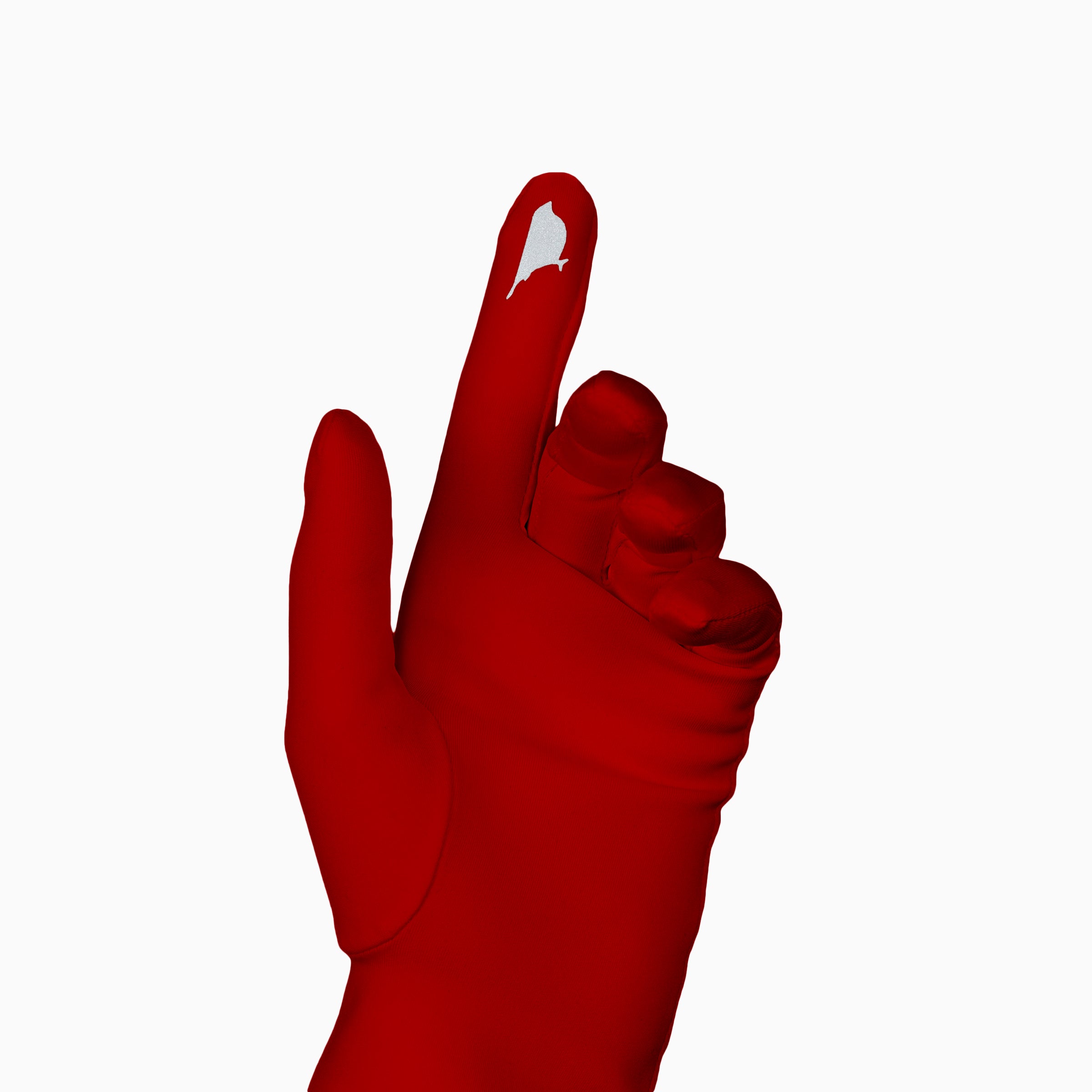 A 3d model of a hand with THE ISABELLE - Red Day Glove - Holiday Edition by LadyFinch on a white background.
