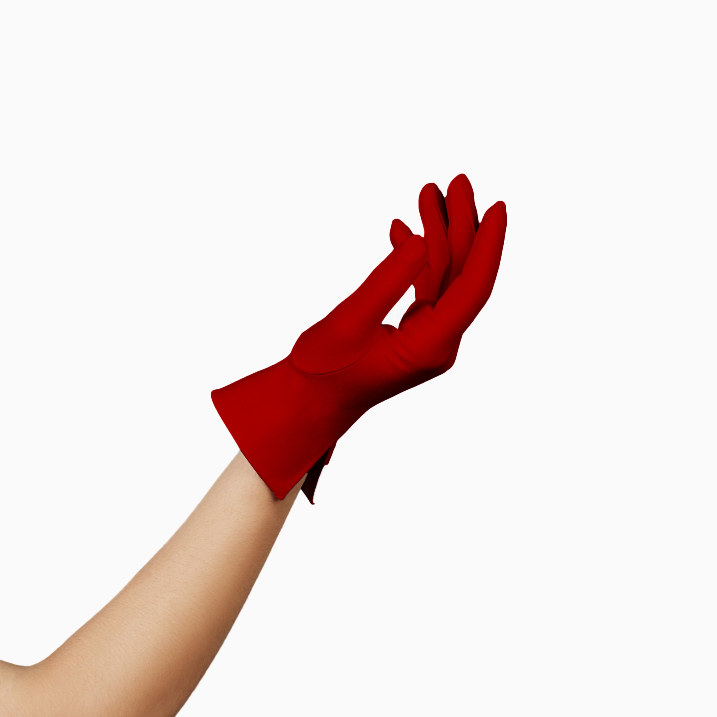 A woman's wrist-length hand in THE ISABELLE - Red Day Glove - Holiday Edition by LadyFinch.