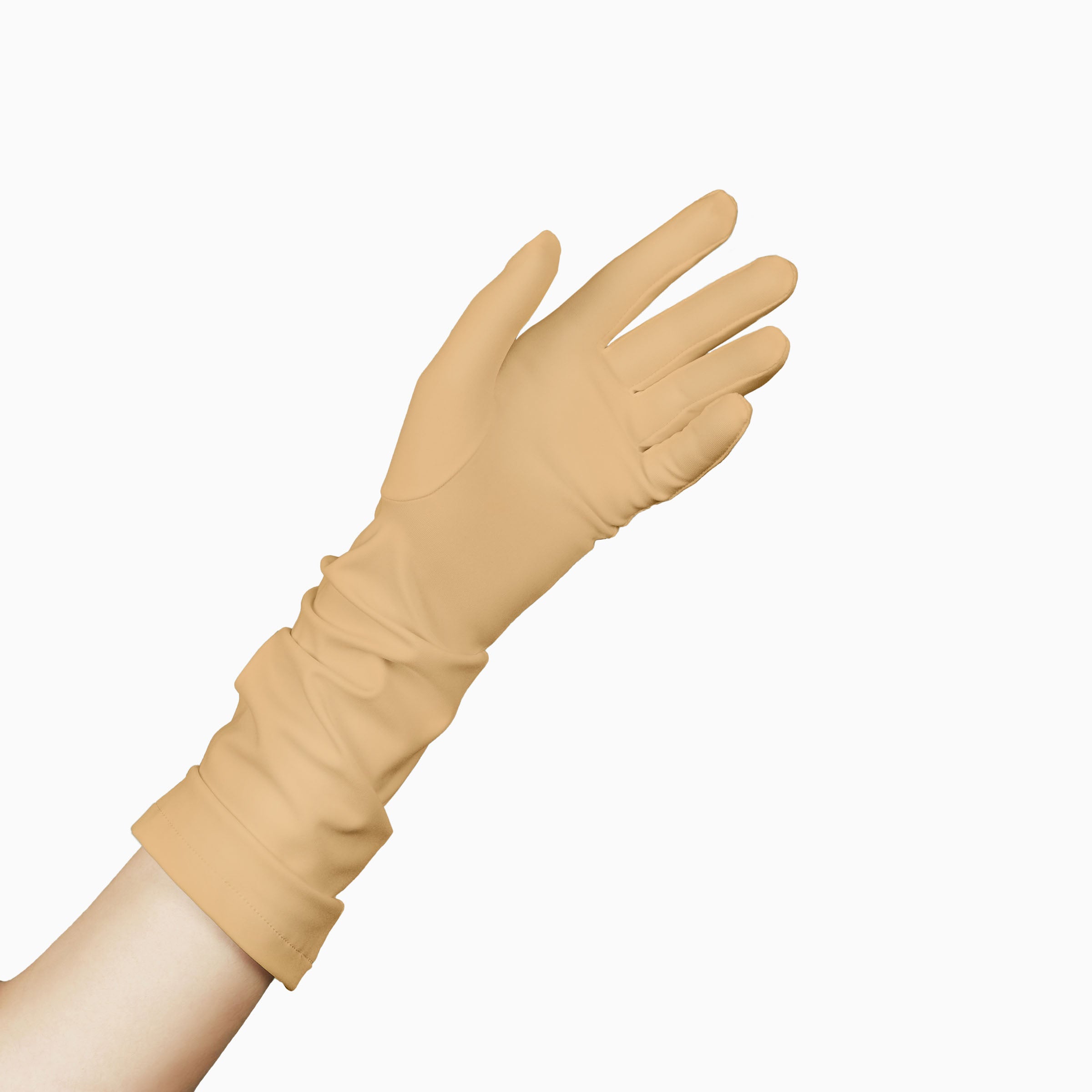 THE JILL women's glove in beige, with palm open.