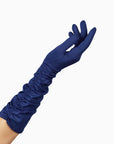 THE STEPHANIE Long elbow length, dark blue gloves.