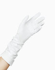 THE JILL mid length glove in white, palm open.