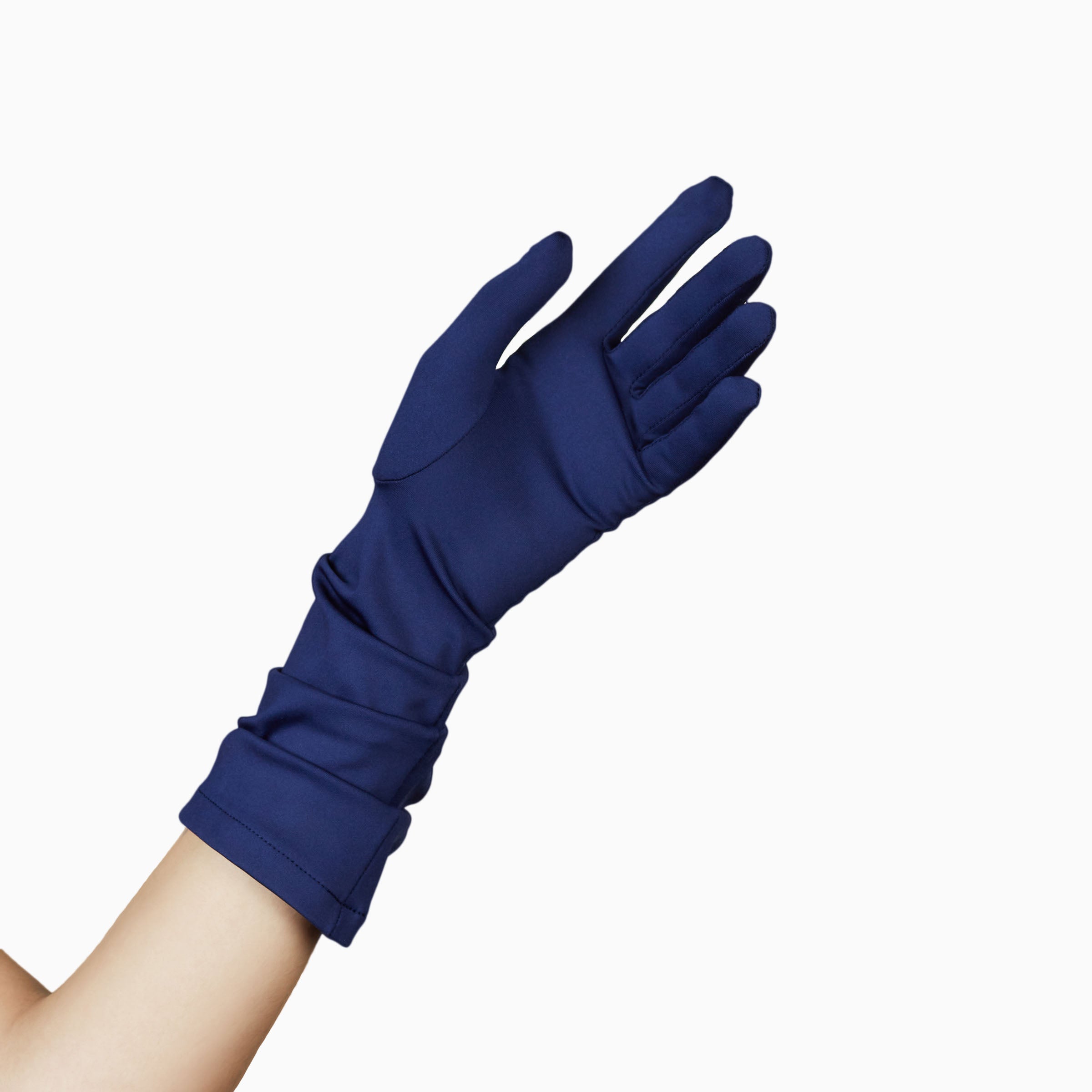 THE JILL mid length glove in Parisian blue with open palm.