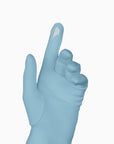 Light Blue women's glove against white background showing technology friendly index finger.